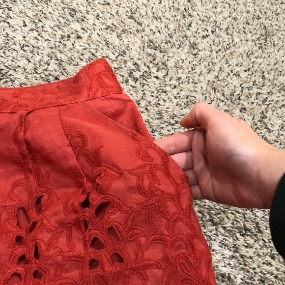 Anthropologie Yoana Baraschi Skirt Size 0 Burnt Orange Floral Embroiderd - Picture 3 of 10